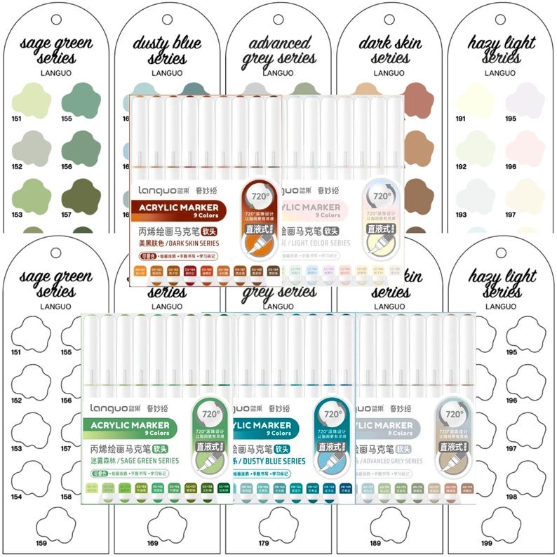 Languo Markers Swatch 5 Series 45 Digital PDF Brush Markers Swatch Template Single Page Color Swatch Printable Template Instant Download