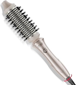 TYMO STYLUX Thermal Brush - Heated Round Curling Brush, Blowout Volumizer with Flexi-Fit Tech for Hair Styling, Curling Styler Tool, Hair Straightener and Curler 2 in 1, Dual Voltage, Gold, 1.5 Inch