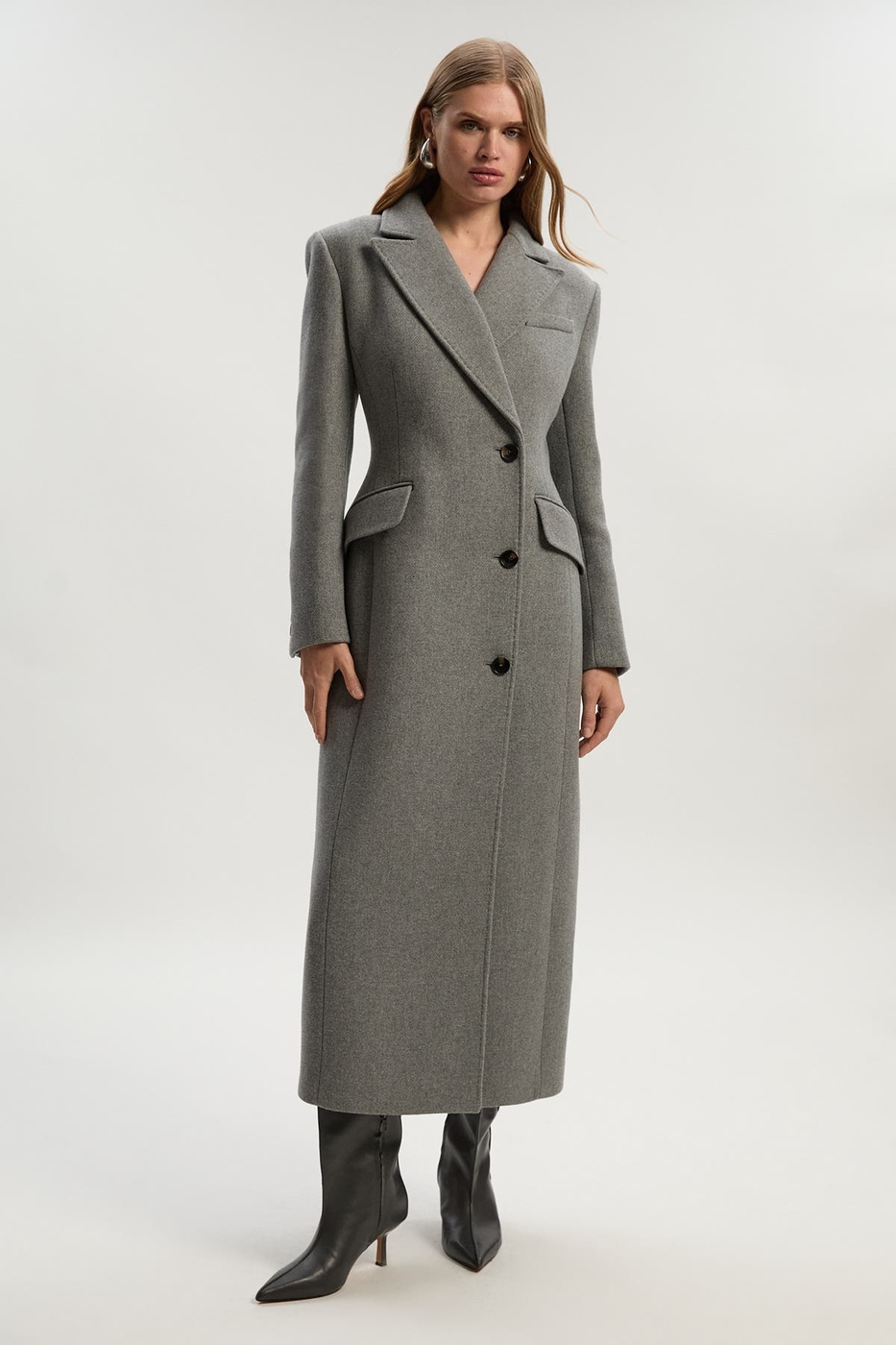 Wool Blend Tailored Fitted Maxi Coat