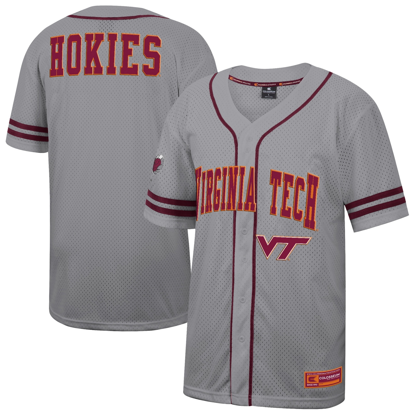 Virginia Tech Hokies Colosseum Free Spirited Baseball Jersey - Gray