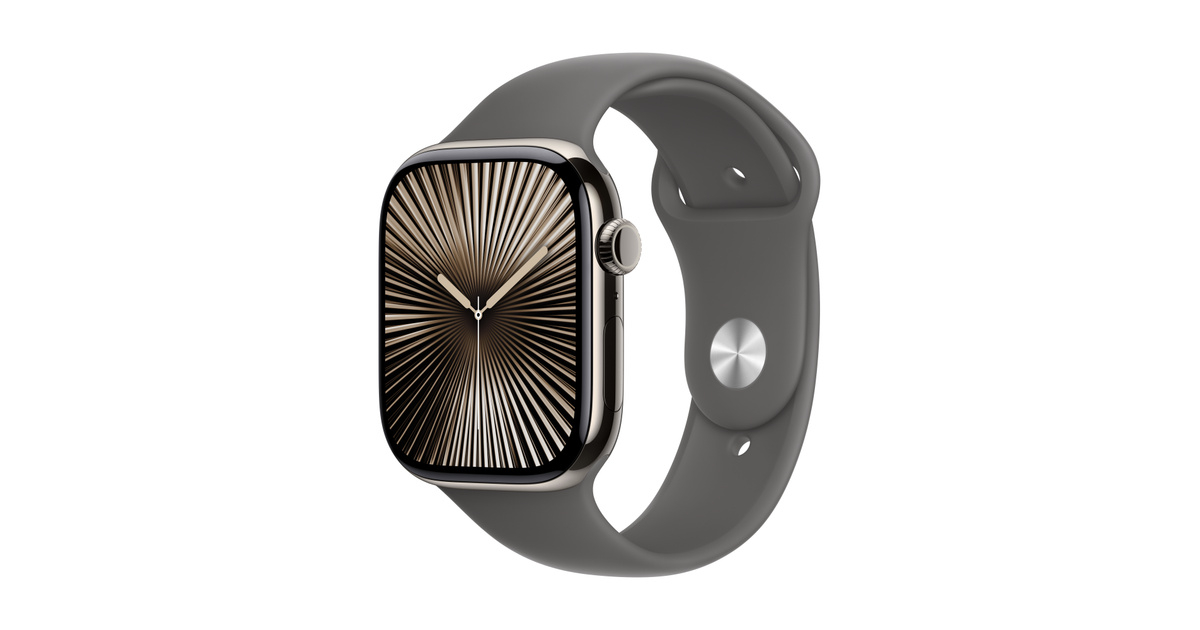 Refurbished Apple Watch Series 10 GPS + Cellular, 46mm Natural Titanium Case with M/L Stone Gray Sport Band