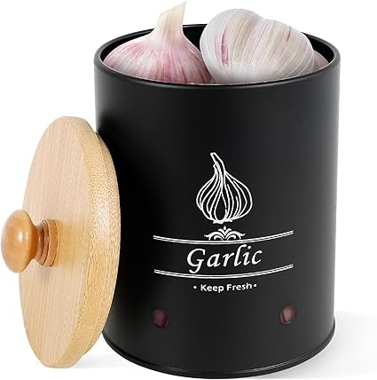 Garlic Keeper, pot à ail polyvalent avec couvercle en bois, récipient de rangement ventilé, grande capacité pour cuisine (style 1)