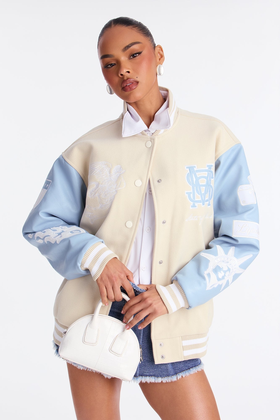 State Of Mind Varsity Jacket - Cream/combo