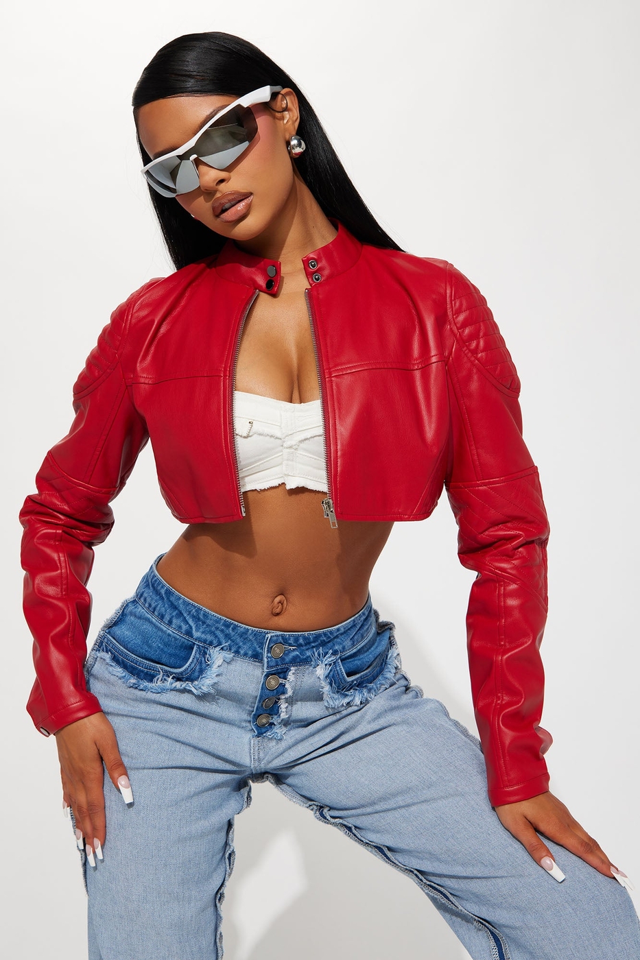 Biker Club Faux Leather Jacket - Red