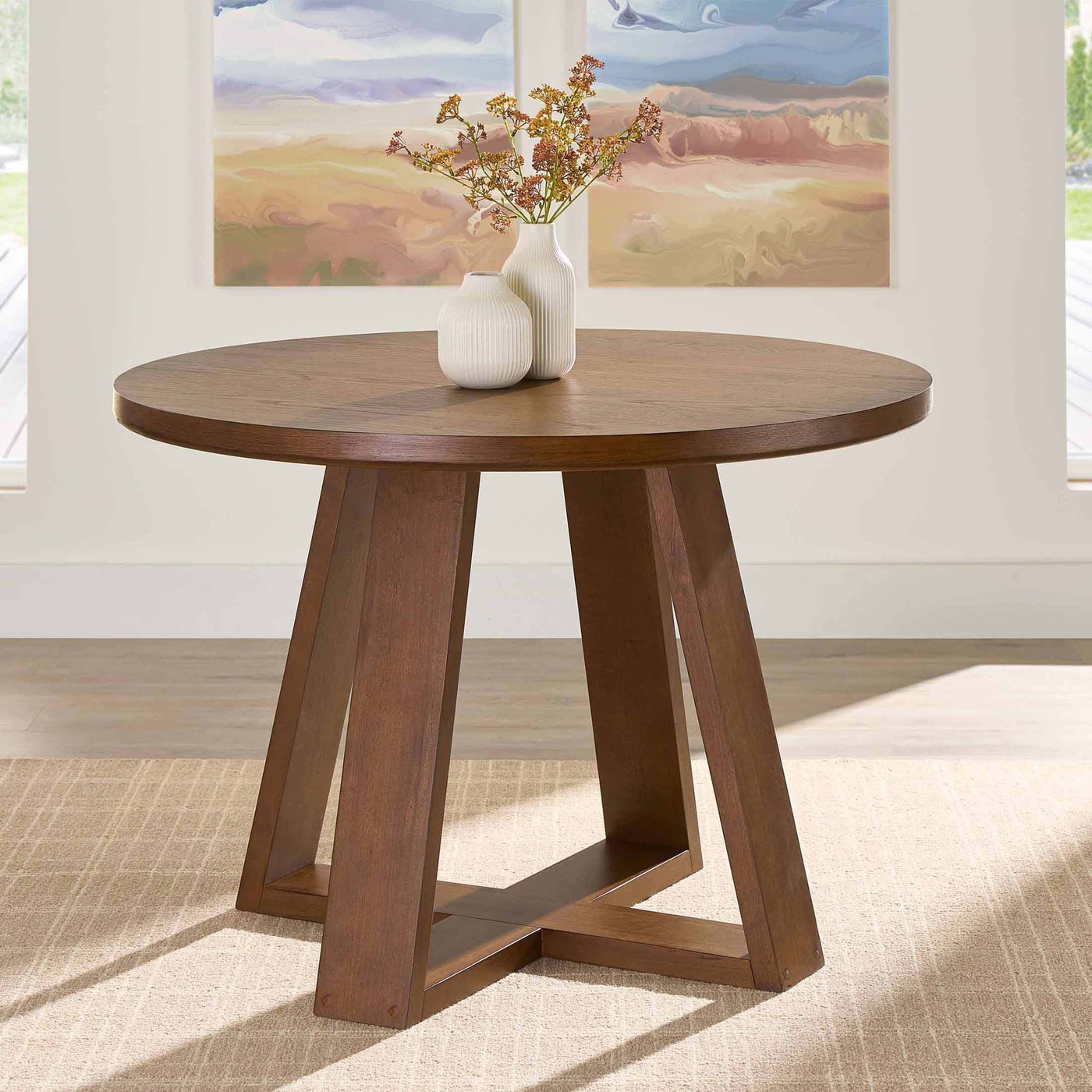 Better Homes & Gardens Ezra Round Wood Dining Table, 45 in, Walnut - Walmart.com