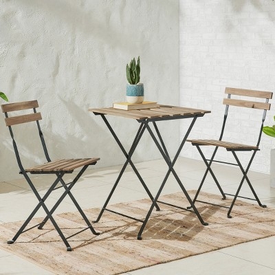 3-Piece Folding Patio Bistro Rattan and Steel Café Table and Chairs Set for Porch, Deck, Garden, or Balcony Furniture by Lavish Home