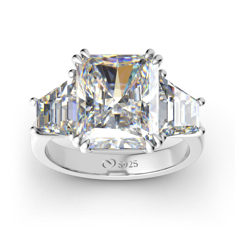 Jeulia Three Stone Radiant Cut Sterling Silver Ring