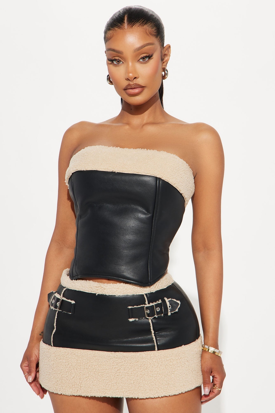 Cozier Days Faux Leather Corset Top - Black