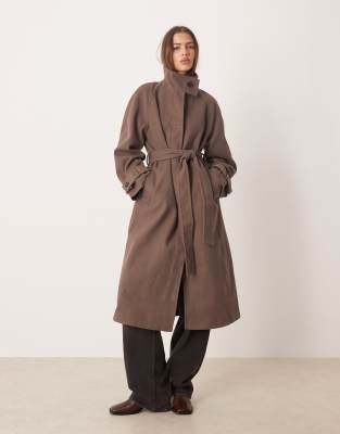 ASOS DESIGN funnel neck longline formal trench coat in mushroom