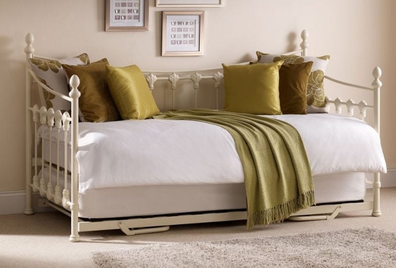 Versailles Stone White Metal Guest Day Bed and Trundle - 3ft Single