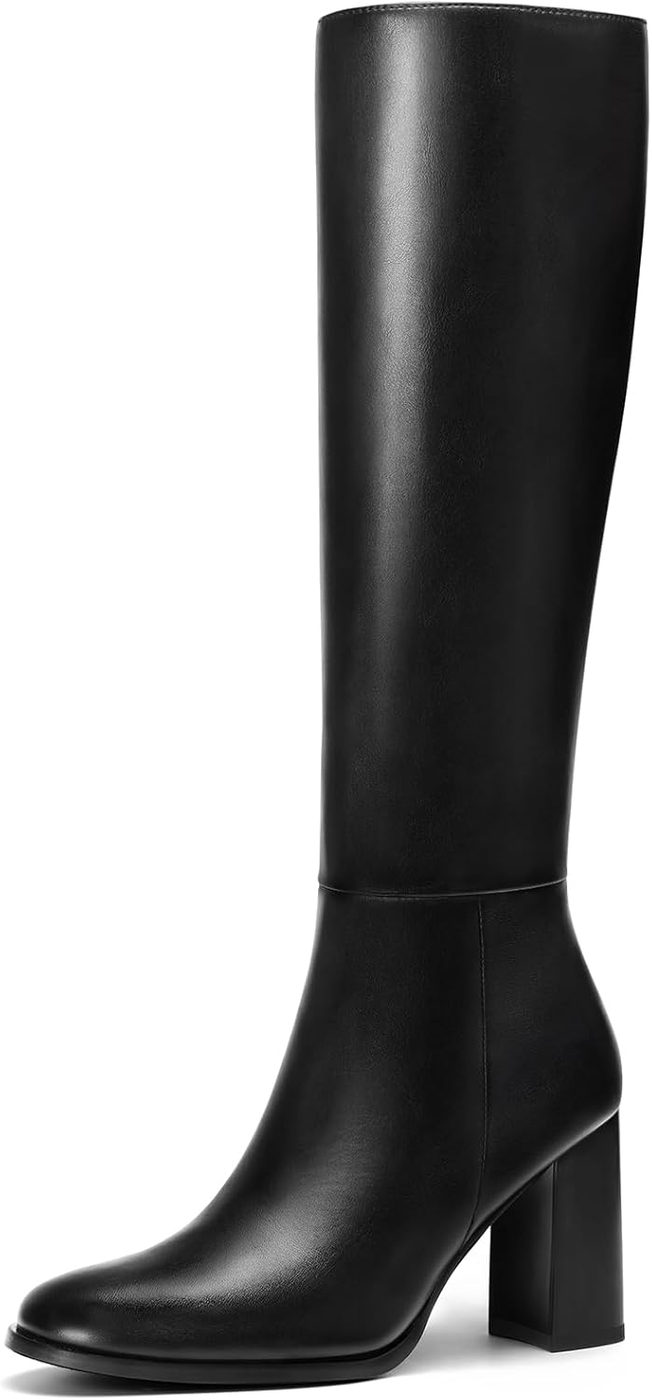 Lumeheel Women Knee High Boots Round Toe Chunky Heel Boots Gogo Boots with Side Zip Fashion Tall Boots for Women