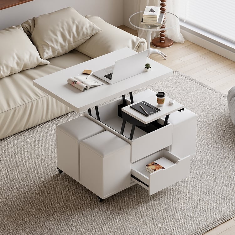 Modern Lift Top Coffee Table White 4 in 1 with Storage 