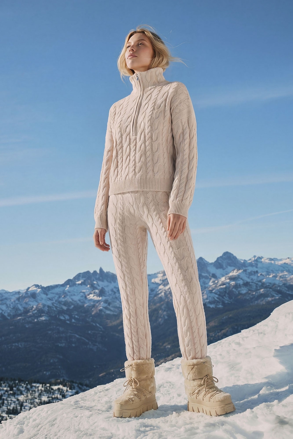 Cozy Days Cable Knit Sweater Pant Set - Taupe