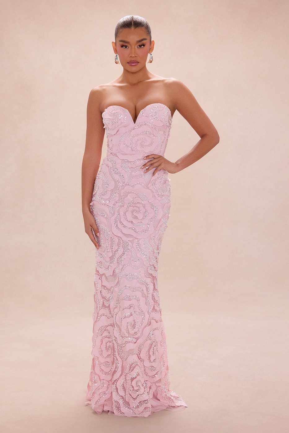 Elaine Embellished Sequin Gown - Light Pink
