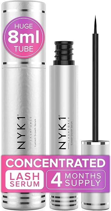 NYK1 CONCENTRATED Eyelash Growth Serum (XL - 8ml) LashForce Eyelash Serum For Growth And Thickness - Eye Lash Serums For Easy Application And Long Lasting Results For Fuller And Longer Lashes