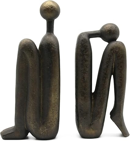 Lukitas Thinker Decorative Bookends, Non-Slip Book Holder, Book Ends for Shelves Living Room Office Home Decor, Resin, 1Pair/2Piece 9''