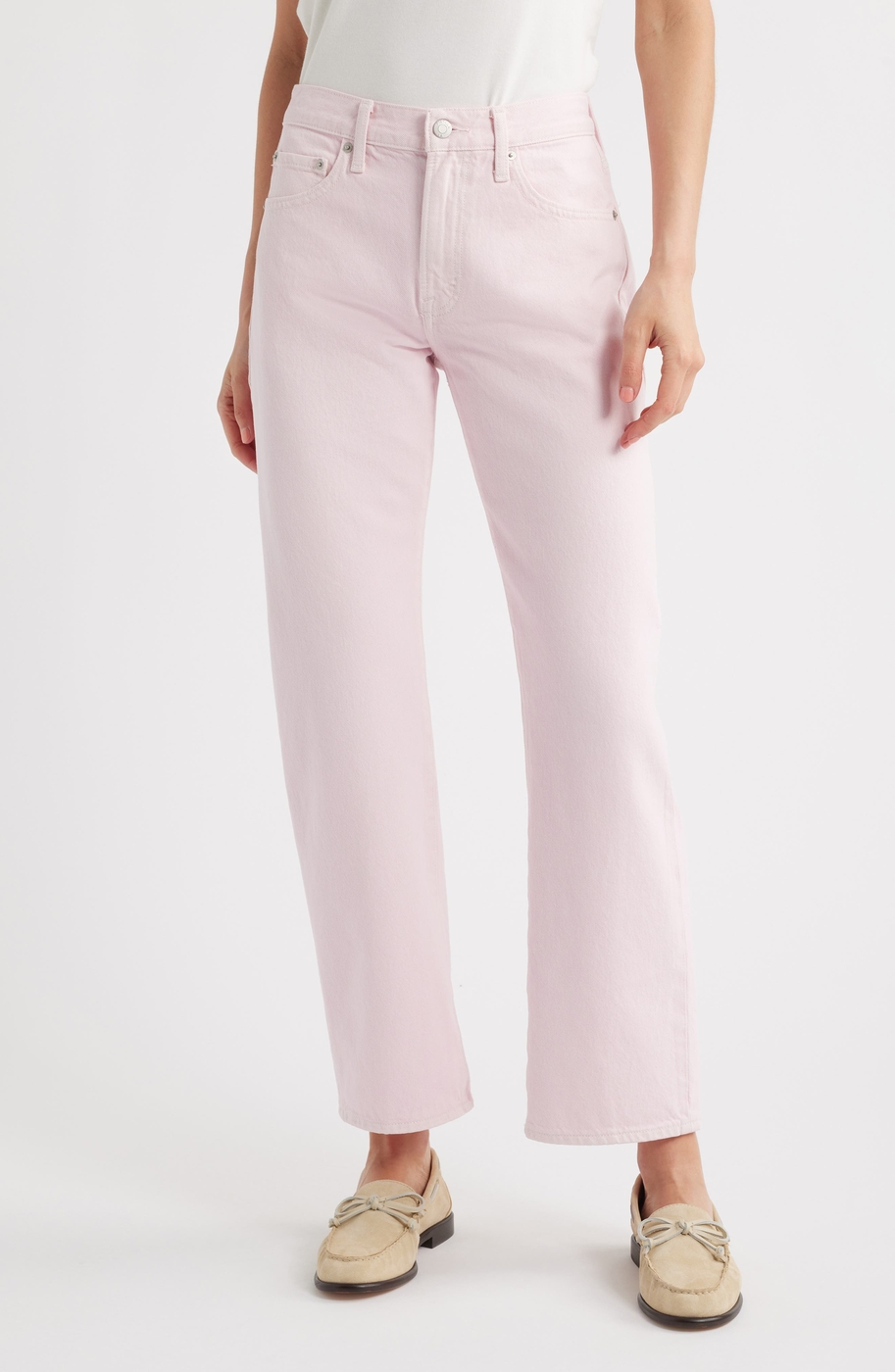 Lexi Mid Rise Bowed Straight Leg Jeans