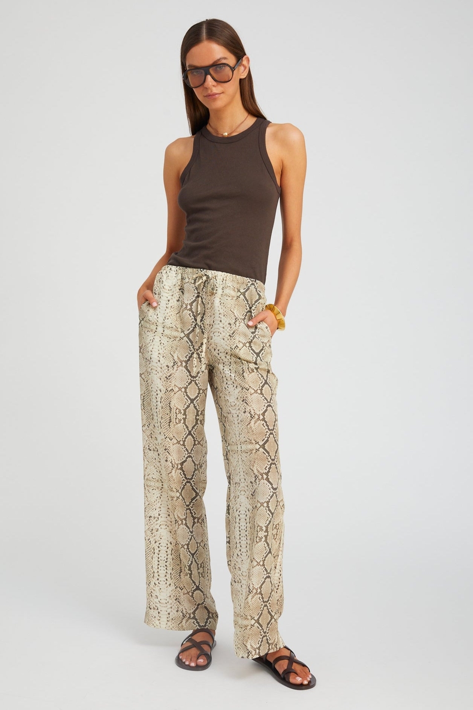 Beige Snakeskin Silk Kauai Pants