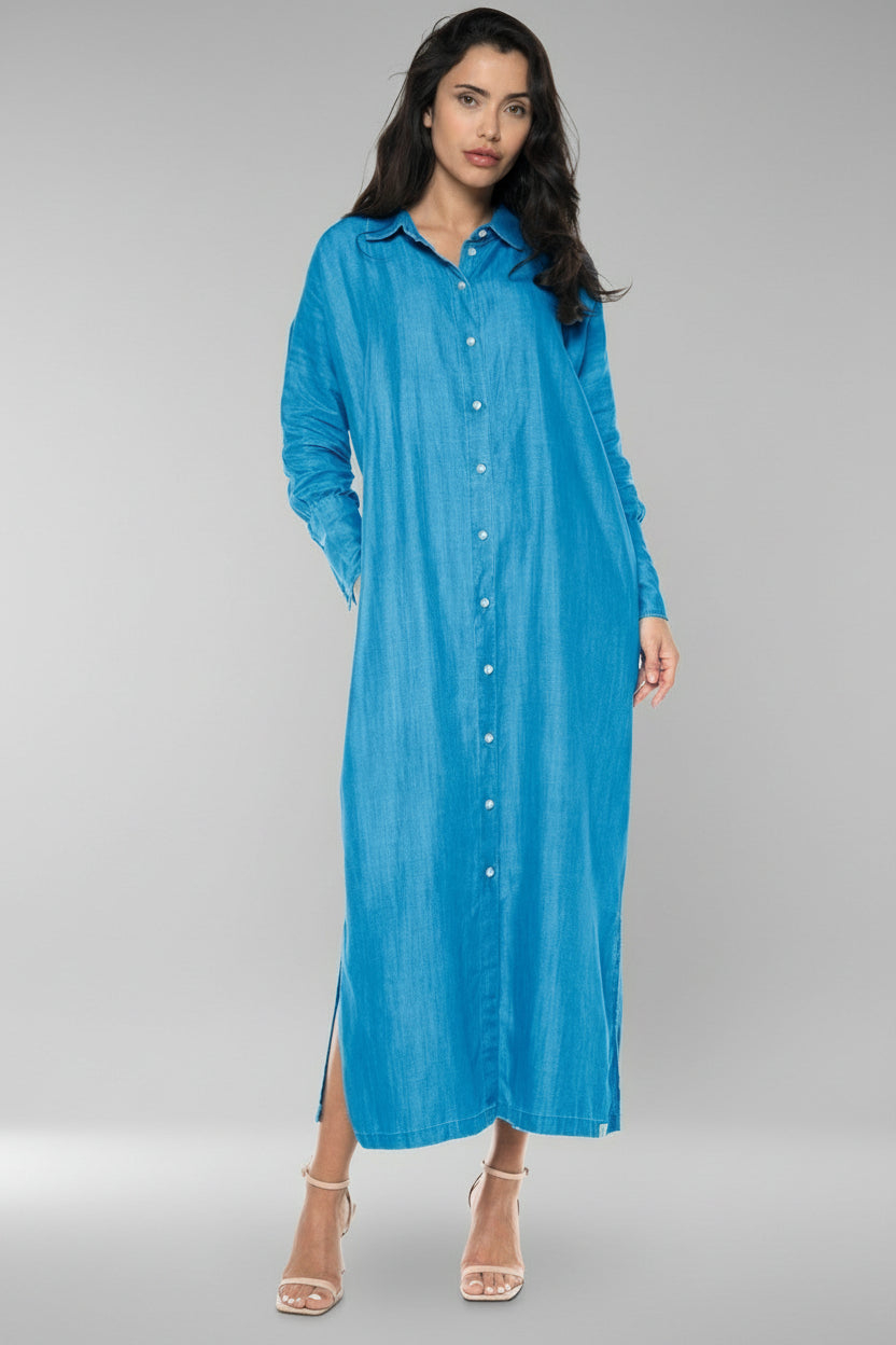 Long Sleeve Dress | Light Indigo Chambray