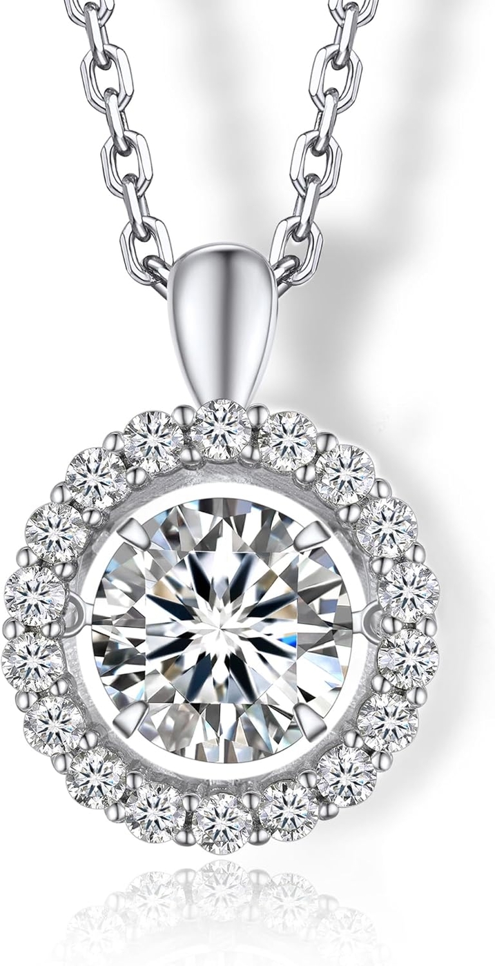 MomentWish Moissanite Necklace for Women, 0.5/1 Carat Sterling Silver