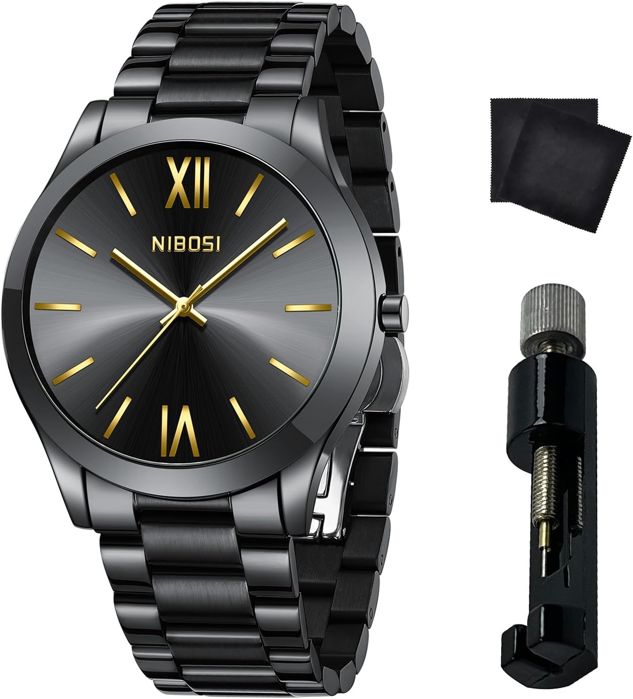 NIBOSI Men Watches Analog Quartz Stainless Steel Black Watches for Men Waterproof Business Classic Watch Fashion Minimalist Ultra Thin Wrist Watch for Work and Casual Wear