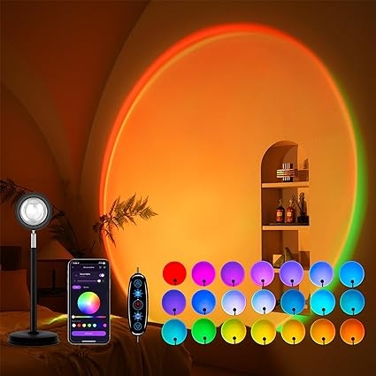 Tsrarey Sunset Lamp Projection, Not Only 21 Colors Sunset Lights, 180 Degree Rotation Led Light, Push Button Switch & APP Control Projector for Party Bedroom Decor