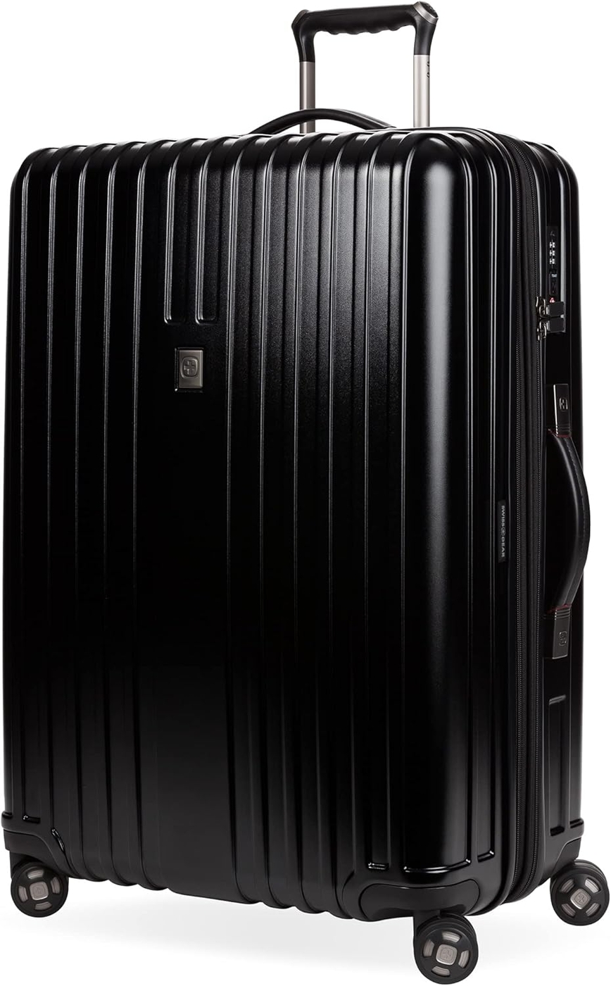 SwissGear 7910 Hardside Expandable Luggage with Spinner Wheels, TSA Lock and USB, Black, Checked-Large 27-Inch