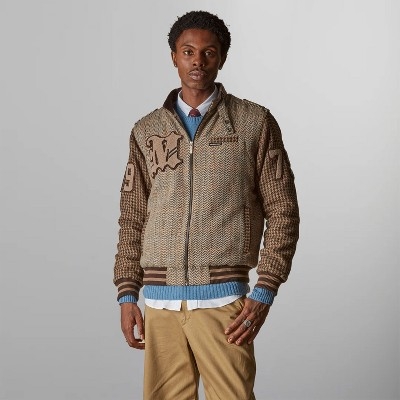 Members Only Men's Tweed Varsity Jacket- Beige- Large