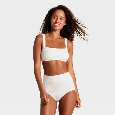 Women's Sweater Rib Bra & Hot Pant Set - Wild Fable™ Cream M