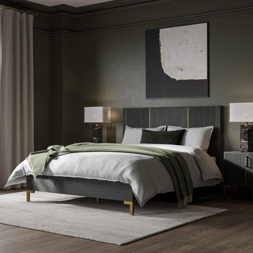 Camber Bed, Charcoal Grey Wood, Super King 