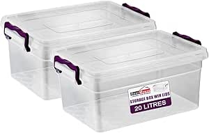 BH | 20L - 2 PCS Clear Plastic Storage Box with Lids | Clip Handle | Containers for Home, office, Kitchen, Toys and Goods - By Best House
