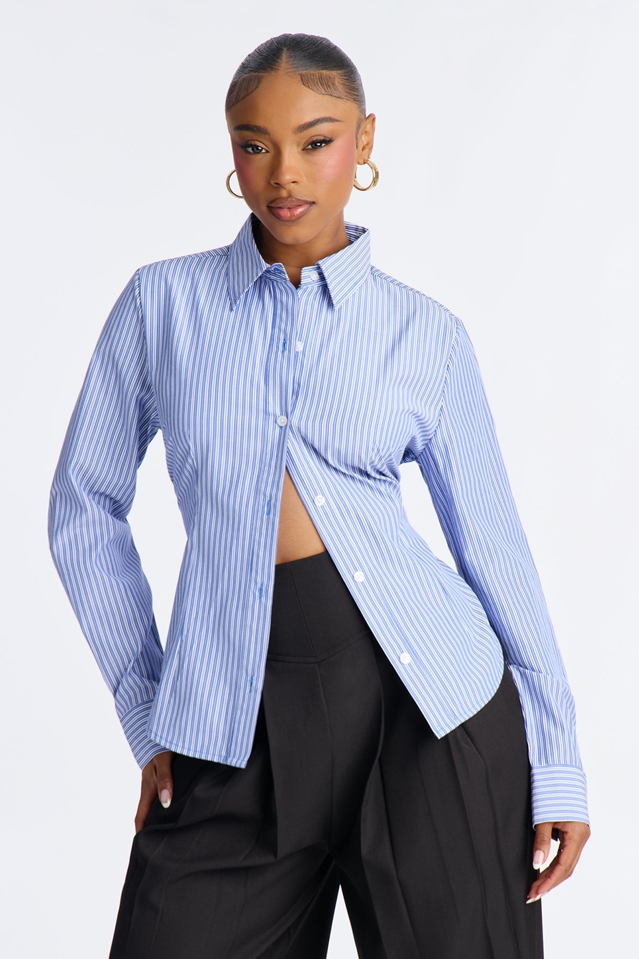 Office Cutie Striped Poplin Shirt - Blue/combo