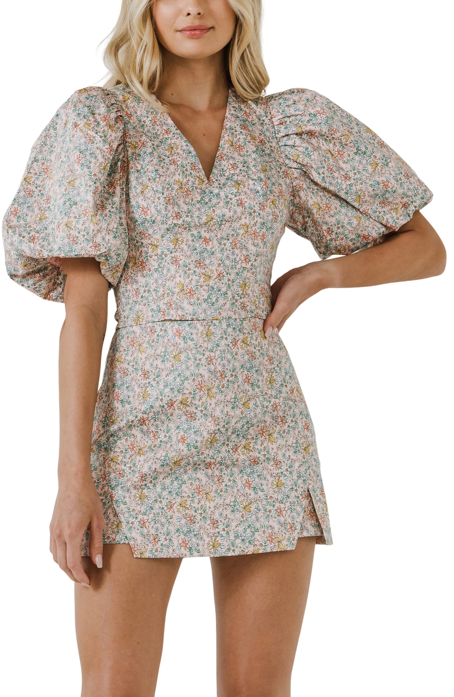 Floral Print Puff Sleeve Crop Top