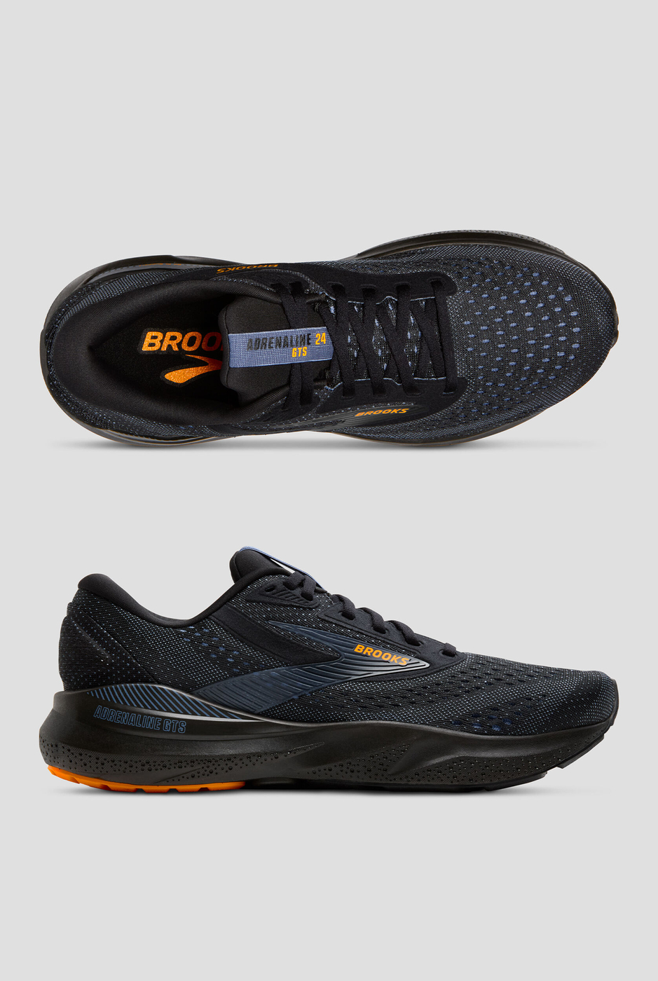 Brooks Men's Adrenaline GTS 24 Black/Country Blue/Orange Athletic Lace Up Shoes