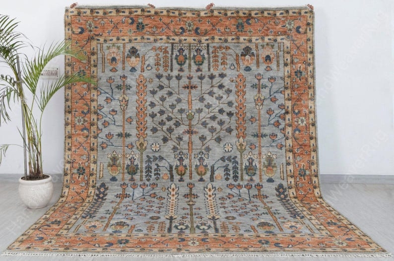 Handmade Floral Wool Oushak Rug: Turkish Home Decor, 9x12