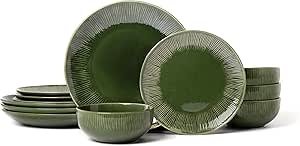 Mikasa Jardin 12-Piece Dinner Set, Stoneware Dinner Set for 4 with Dinner Plates, Side Plates and Bowls, Green - Gift Boxed & Dishwasher Safe