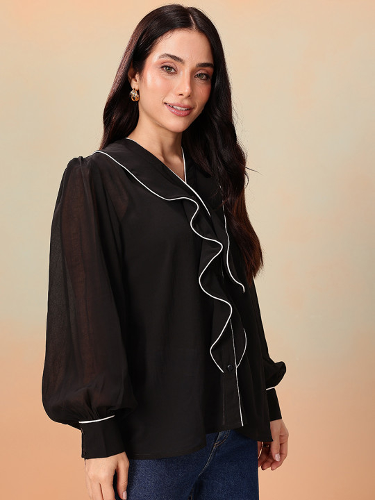 Mast & Harbour Ruffles Shirt Style Top