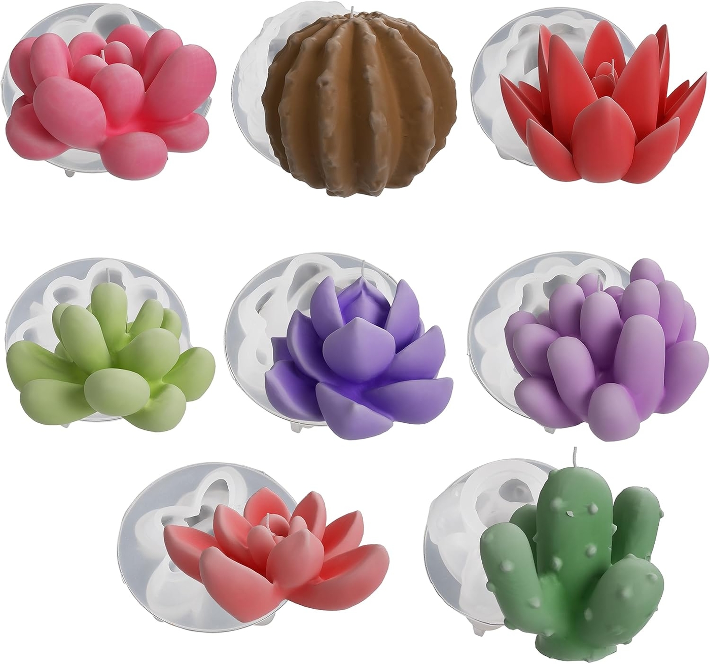 8 Pack Flower Succulent Candle Mold Resin Casting Silicone Molds for Home Decor & Candle Making Wave Spiral Mold