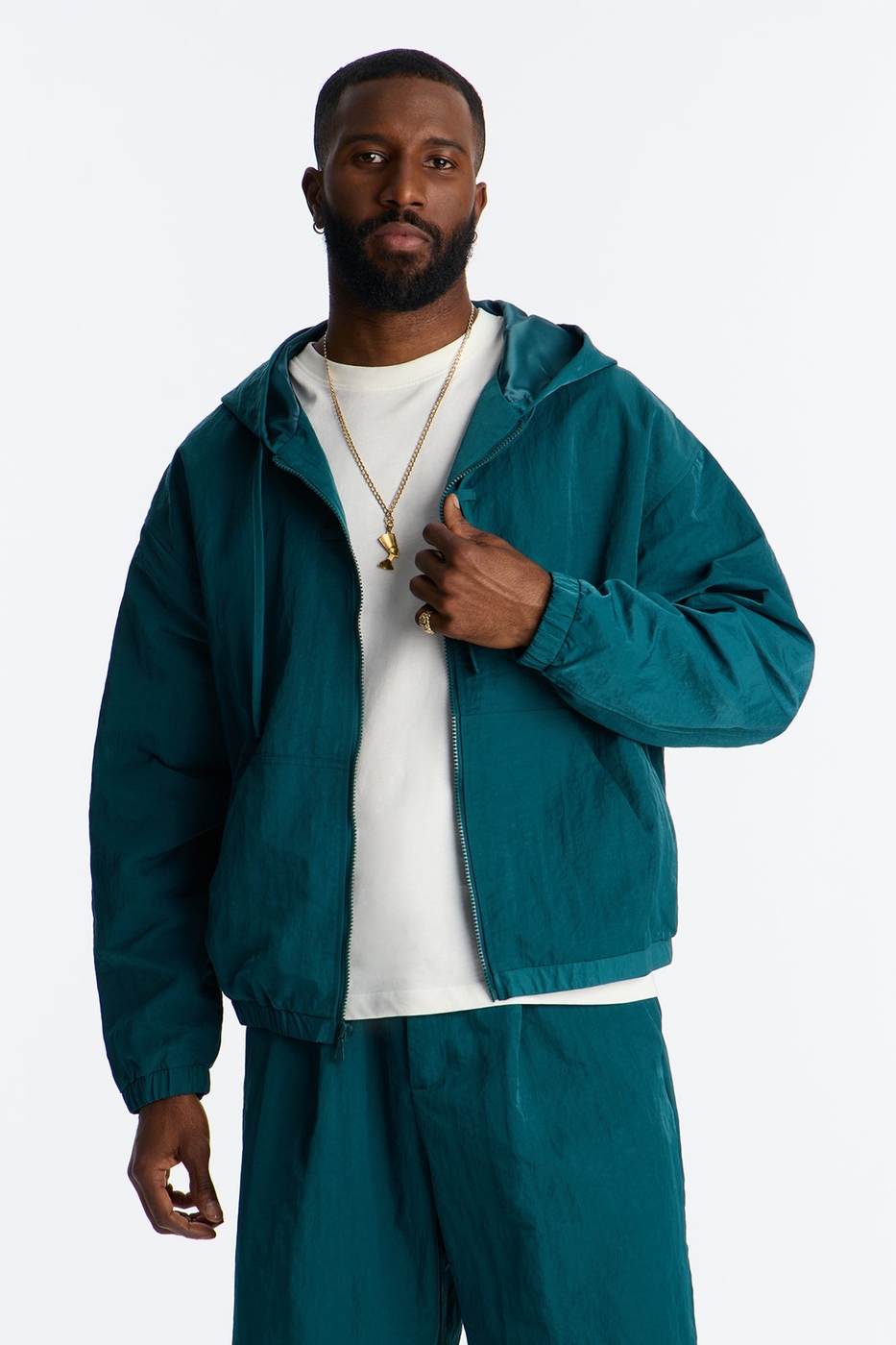 Cropped Hooded Tech Jacket - Teal