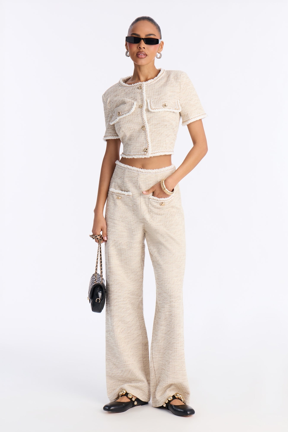 Serenity Tweed Pant Set - Cream