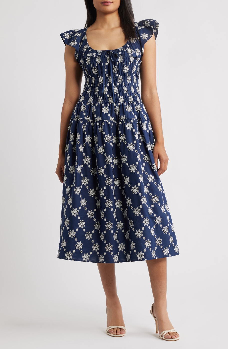 Embroidered Flutter Sleeve Cotton Sundress