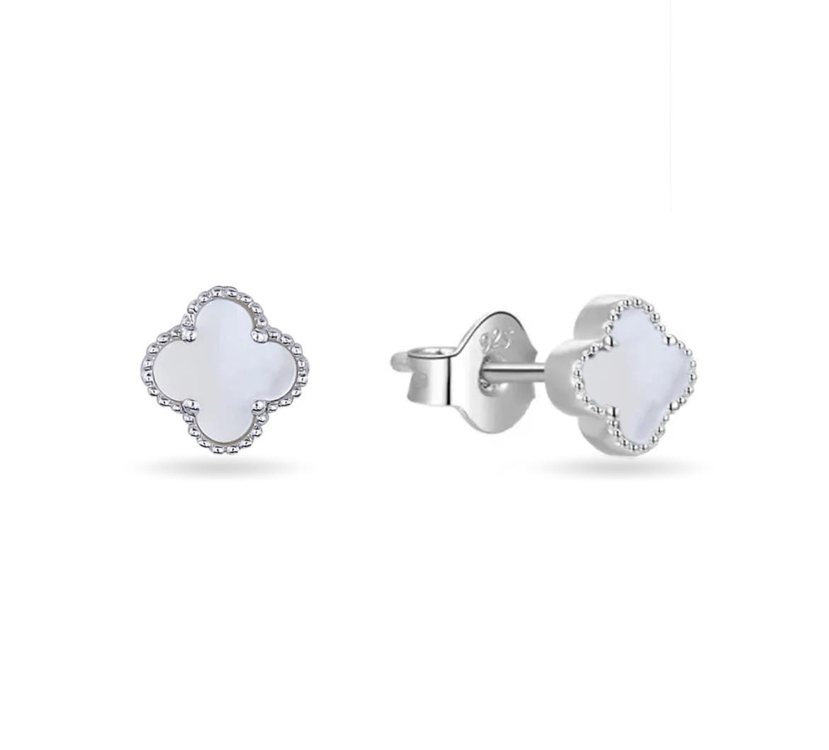 Sterling Silver White Clover Earrings