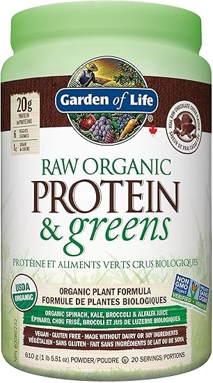 Garden of Life Raw Organic Protein & Greens - Chocolate 610.0 Gram Chocolate. Packed with 20g of protein, 6 veggies and 1g sugar. A delicious protein boost from organic sprouted brown rice, pea & chia, plus a blend of nutrient-rich greens. Gluten fre...