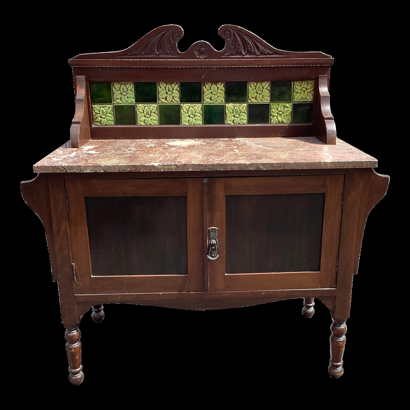 Early 1900s Antique English Mahogany Marble Butlers Server