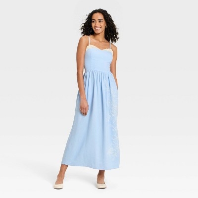 Women's Sleeveless Cutwork Midi Sundress - Universal Thread™ Light Blue M