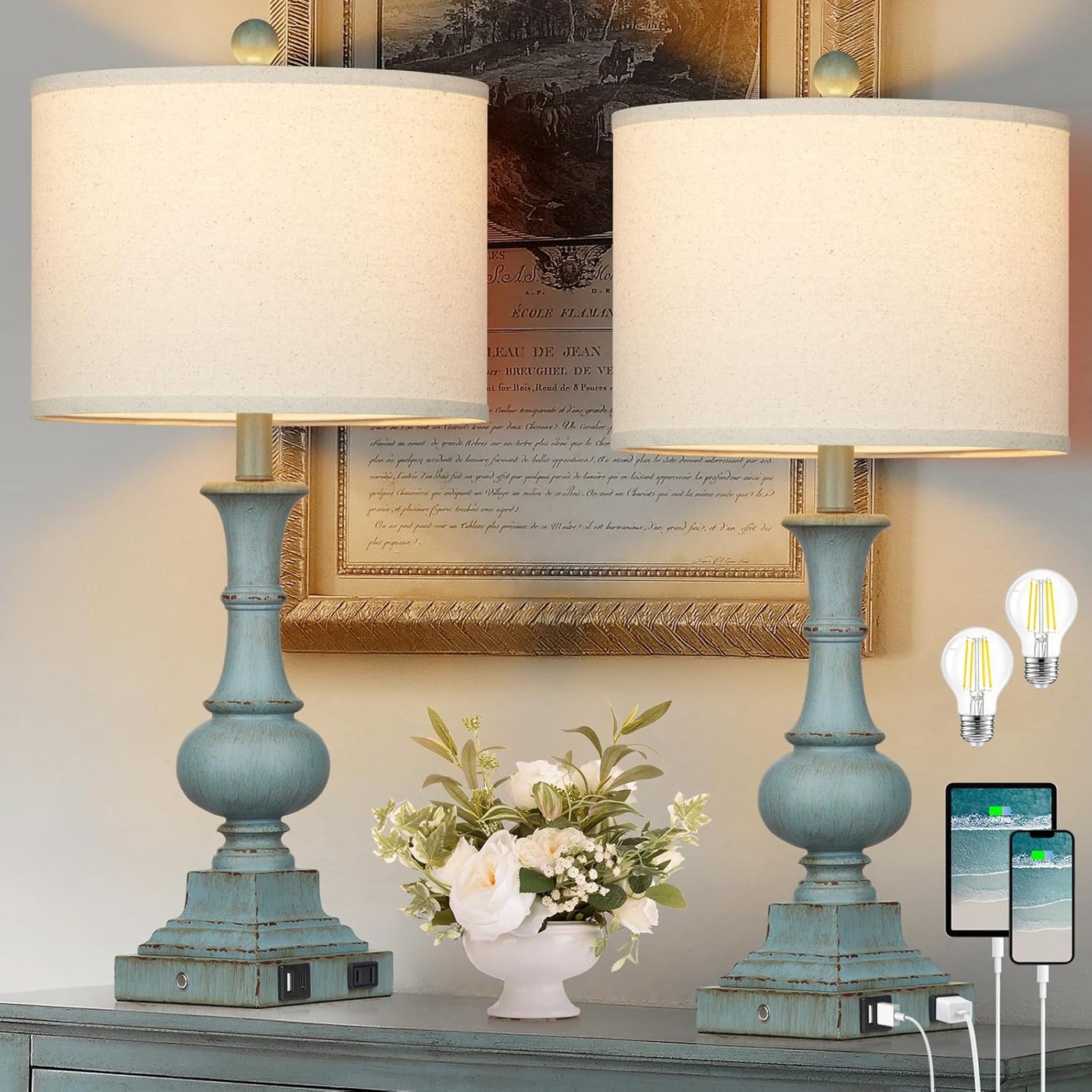 Farmhouse Table Lamps Set of 2, 26