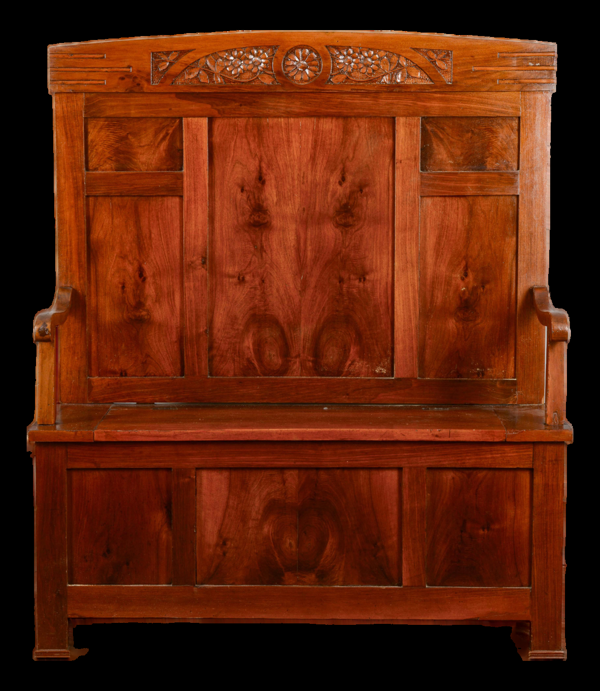 Art Deco Carved Bench with Armrests
