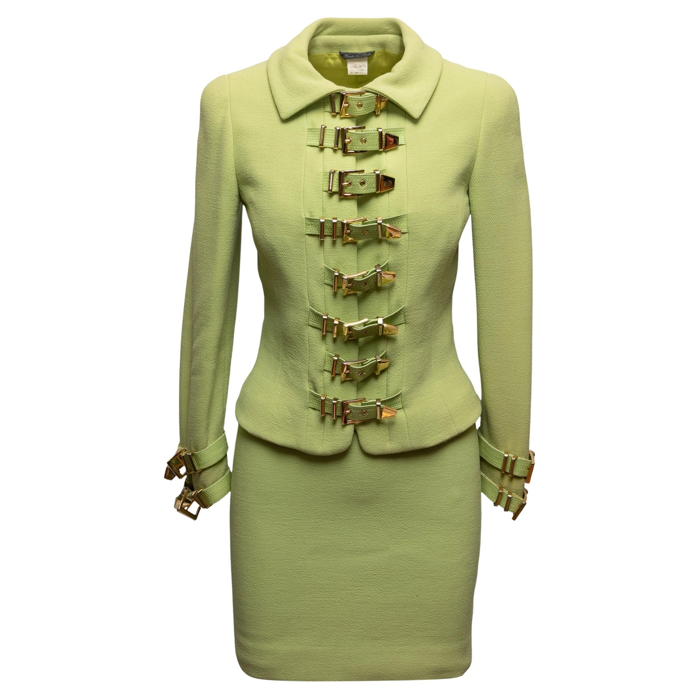 Vintage Lime Green Gianni Versace Couture Fall/Winter 1992 Buckle Skirt Suit Siz