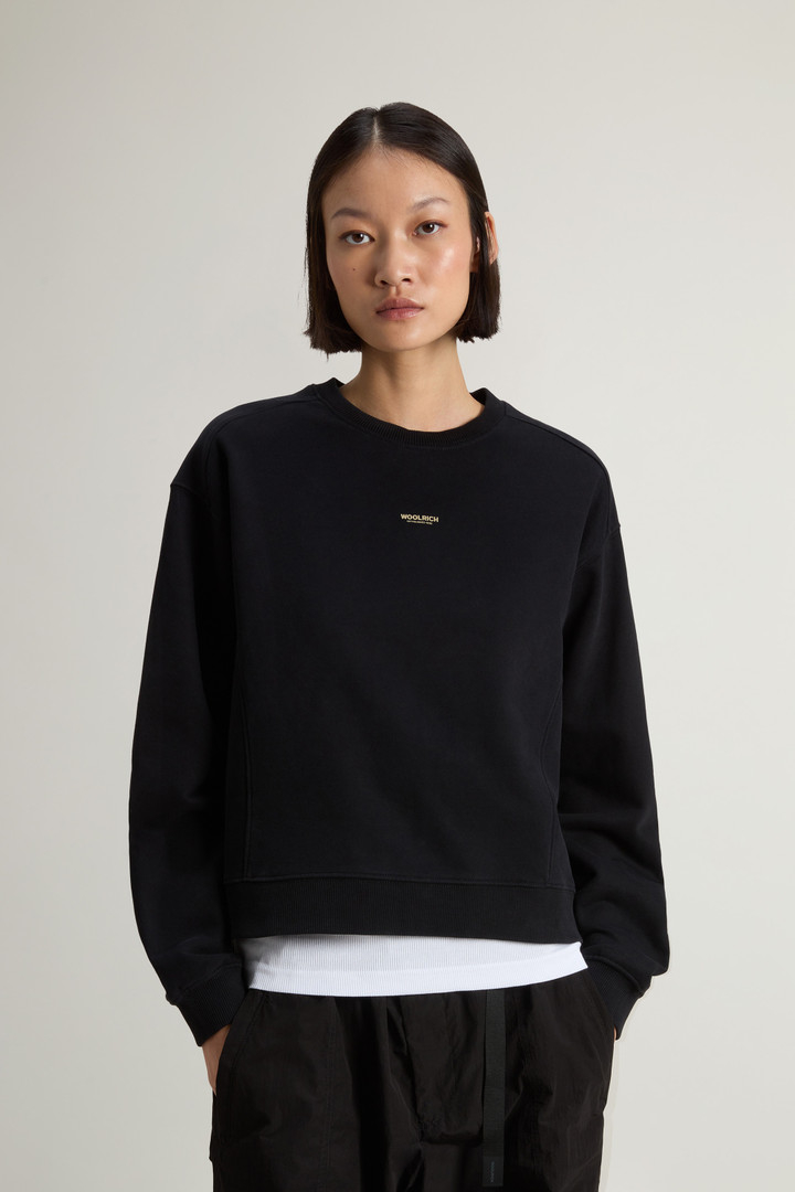 Crewneck Sweatshirt in Pure Cotton with Embroidered Logo - Women - Black