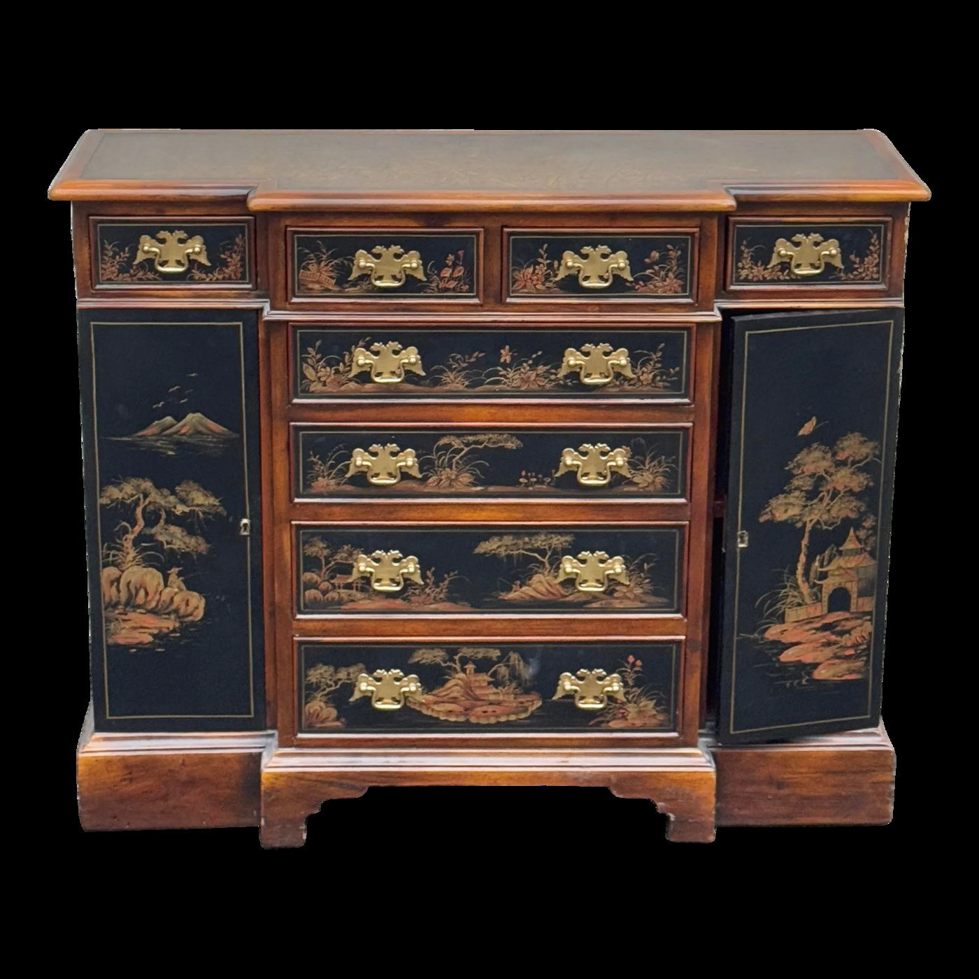 Chinoiserie Server Cabinet With Tooled Leather Top